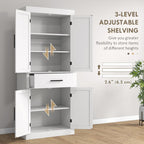 72" Tall Kitchen Pantry Storage Cabinet, Farmhouse Freestanding Sideboard Utility Cupboard Large Hutch Cabinets with 4 Barn Doors, Drawer and Adjustable Shelves, White