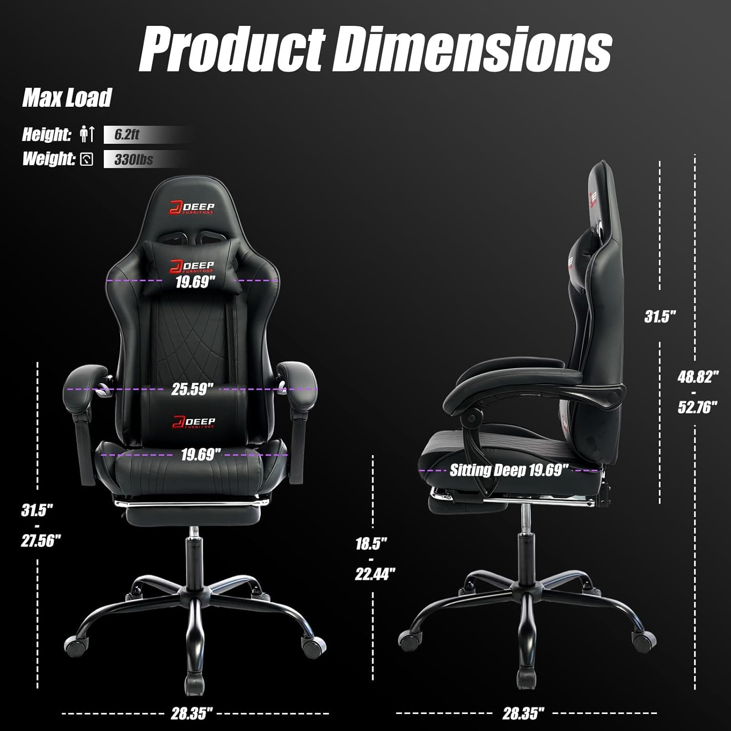 Gaming Chair with Footrest, Ergonomic Game Chair with Lumbar Support and Linkage Armrest, Reclining Computer Chair Height Adjustable for Home Office Father's Day(1001-Black)