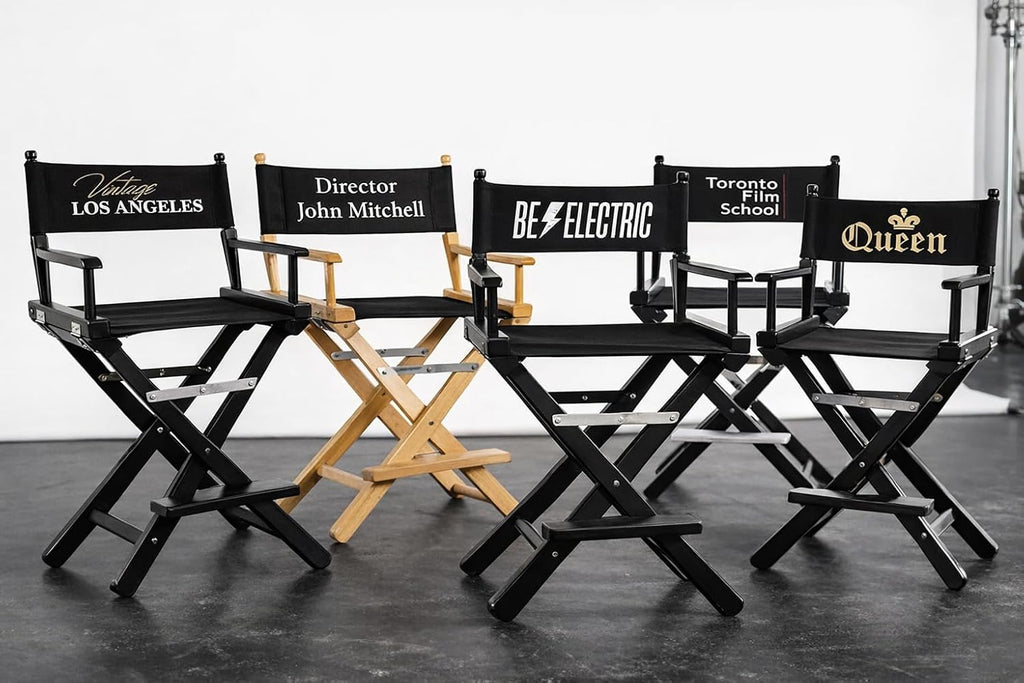 Filmcraft Personalized Tall Director's Chair – Black Finish with Custom Black Canvas, Complete Professional Package for Filmmakers & Creatives (Front & Back Customization)