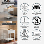Decor Therapy Sterling Modern Side Table with Storage Drawer, Lower Shelf, Contemporary Legs End Table for Living Room, White