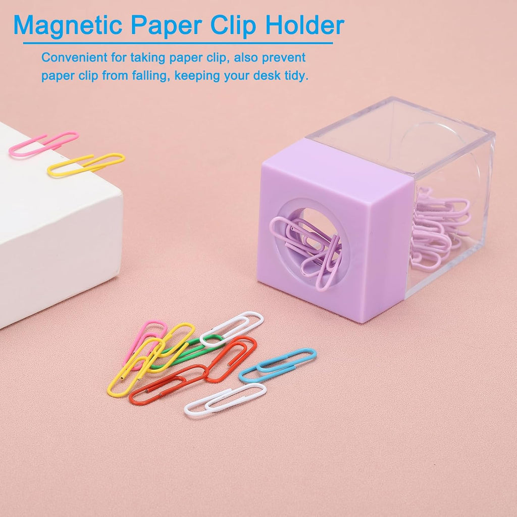 PATIKIL Magnetic Paper Clip Holder Dispenser, Large Capacity Paper Clip Organizers with Magnetic Top for Desk Supplies, Office, Classroom, Home, Purple