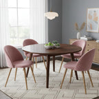 FurnitureR Upholstered Dining Chairs Set of 4, Mid Back Armless Accent Chair Velvet with Wood Legs for Home, Kitchen, Bedroom, and Living Room, Rose