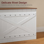 MAHANCRIS 47.2" Storage Chest, Extra Large Toy Box with 2 Safety Hinges, Wooden Toy Chest, Storage Bench with Rivets, Storage Trunk for Bedroom, Living Room, Entryway, White and Brown SCBZ18501