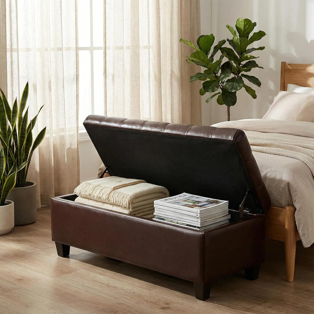 Chifee & Vingol 50" PU Ottoman with Storage Oversized End of Bed Storage Bench Upholstered Benches for Entryway, Living Room, Bedroom-Dark Brown