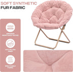 Cozy Saucer Chair, Living Room Chair, Faux Fur Soft Thick Padded Folding Chair, Comfortable Moon Chair for Living Room, Bedroom, Reading Nook, Modern Style, Pink