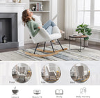 FOXHUNTER Rocking Chair Nursery Teddy Upholstered Glider Rocker High Backrest Nursery Rocker Comfortable Stylish Accent Armchair for Living Rooms Bedrooms Offices (Teddy Ivory)