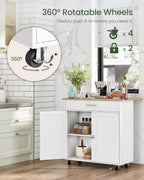CHOEZON Kitchen Island, Kitchen Island Cart with One Double Cabinet and Drawer, Rolling Storage Cart with Power Strip, with Drop Leaf, for Kitchen, Living Room, White and Natural MZD01UWNN1