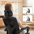 Desk Chair with Foot Rest, High-Back Mesh Office Chair with Wheels, Reclining Gaming Chair with Headrest and Adjustable Lumbar Support, 90°-130° Reclining, for Home Office and Gaming, Classic Black