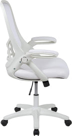 EMMA + OLIVER High Back White Mesh Ergonomic Swivel Office Chair with White Frame and Flip-up Arms