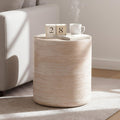 Henf Round End Table Faux Travertine Modern Sofa Side Table for Living Room, Modern Small Circle Faux Marble Side Table for Apartment, No Assembly Required