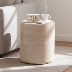 Henf Round End Table Faux Travertine Modern Sofa Side Table for Living Room, Modern Small Circle Faux Marble Side Table for Apartment, No Assembly Required