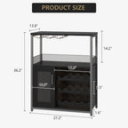 Wine Bar Cabinet with Wine Rack & Glass Holder, Wine Rack Table with Baffle Design, Adjustable Feet & Shelves | Armario de Vino con Repisa para Vinos, Soporte para Copas & Estantes Ajustables -Blk