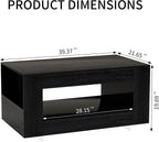 Coffee Table with Storage, 39" Small Center Table with Transparent Legs and Sides Storage, Minimalist Modern 2-Tier Coffee Tables for Living Room, Home Office, Apartment, Black Wood Grain