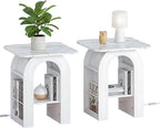 Furnaza End Table Set of 2,Marble Top Beside Table with LED Stip,Nightstand Set for Living Room, Dining Room, Office