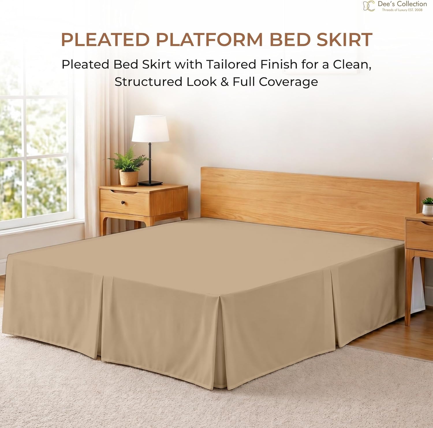 Dee's Collection King Size Bed Skirt 10" Drop Hotel Quality Pleated Dust Ruffle with Platform Style Secure Fit, Split Corners, Wrinkle & Fade Resistant Microfiber, Tailored Classic Look, Taupe