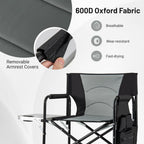 COSTWAY 46" Tall Directors Chair, Folding Makeup Artist Chair with Foldable Side Table & Footrest, Extra Cup Holder, Bottom Mesh Bag & Storage Pocket, Camping Chair for Lawn & Yard, Black+Gray