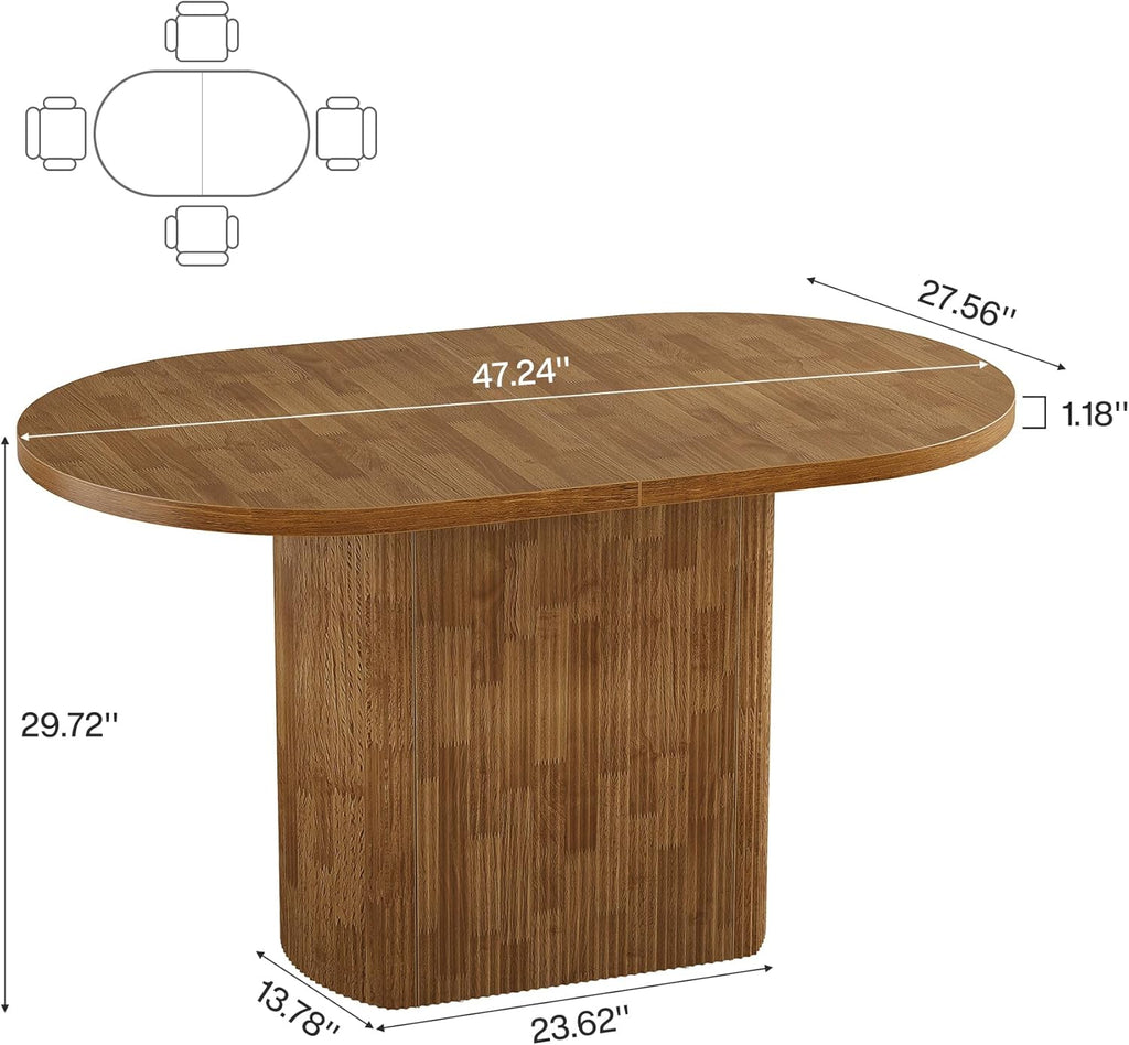 Tribesigns 47.24" Oval Dining Table, Rustic Wooden Kitchen Table with Wooden Base for 4, Small Farmhouse Dinner Table for Home Dining Room, Kitchen, Living Room, Brown
