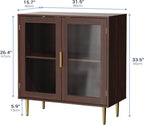 Housoul Buffet Cabinet with LED Lights, Sideboard Cabinet with 2 Doors Acrylic, 32" Modern Buffet Cabinet with Shelf, Coffee Bar Cabinet for Living Room, Kitchen, Walnut