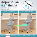 Drafting Chair Tall Office Chair for Standing Desk Counter Height Adjustable, Egronomic Lumbar Support with Flip Up Armrest, Footrest, Rolling, Grey, 1pc