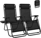 NEWBULIG Zero Gravity Chair Set of 2, Lounge Chair Folding Portable Adjustable Camping Reclining Chairs with Adjustable Pollow, Mesh Back, Cup Holder Trays Lawn Patio Chair for Pool Beach - Black