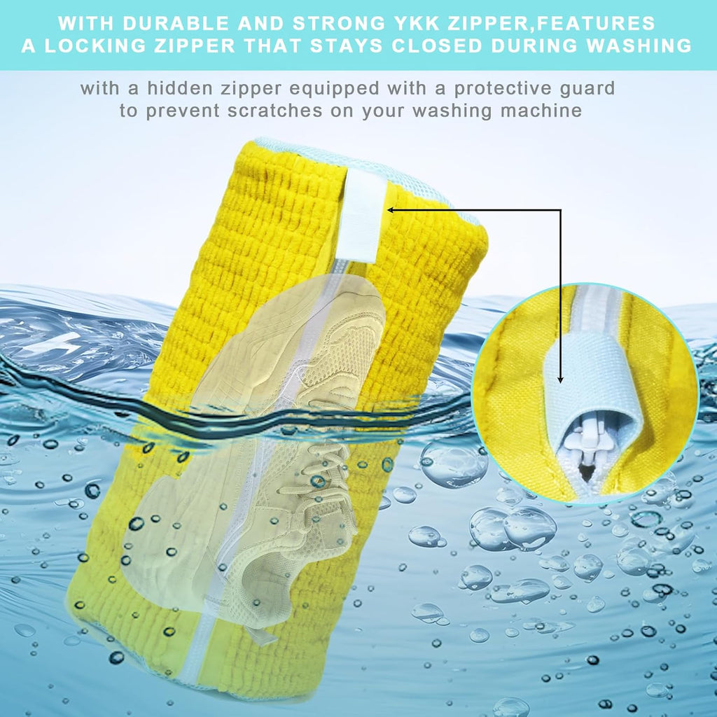 2PCS Shoe Washing Machine Bag With Self-Locking Zipper,Heavy Duty Laundry Shoe Bag for Washing Machine Washer & Dryer,Reusable Shoe Washing Bag for Sneakers Tennis Shoe,Large Shoe Cleaning Bag,Yellow