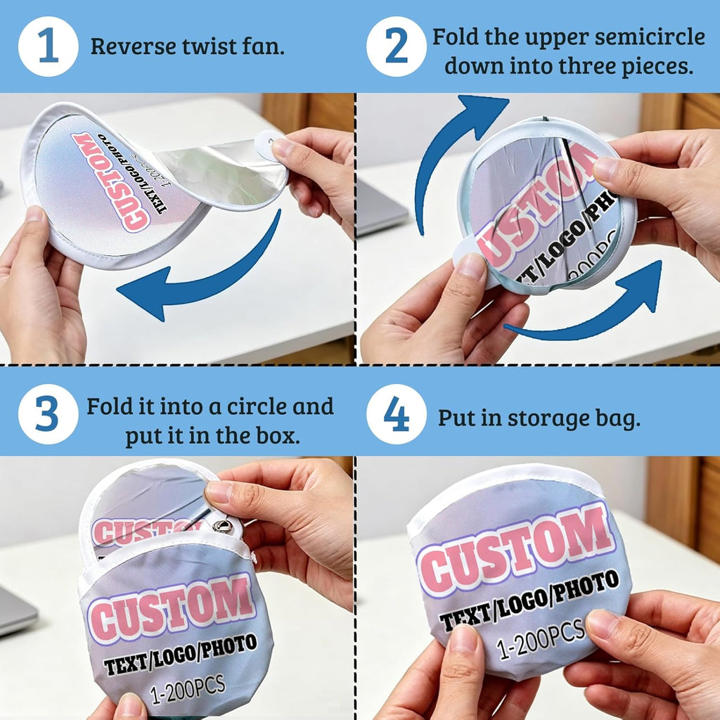 HJX 100Pcs Custom Folding Fans with Logo Text, Personalized Foldable Flying Disc Fans Bulk for Trade Shows Party Wedding Favors Advertising Summer Events Company Promotional Items(100)