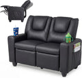 HONEY JOY 2-Seater Kids Recliner, Double Toddler Loveseat Sofa w/2 Cup Holders, 2 Side Pockets, Adjustable Backrest & Footrest, PU Leather Children Couch for Boys Girls Age 3+ (Black)