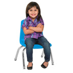 FDP 10" School Stack Chair, Stacking Student Seat with Chromed Steel Legs and Nylon Swivel Glides for in-Home Learning or Classroom - Blue (4-Pack), 13227-BL