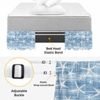 Blue Coastal Starfish Bed Skirt Queen Size 16 Inch Drop, Adjustable Elastic Bedskirt Dust Ruffle for Queen Bed, Nautical Summer Beach Ocean Wrap Around Bed Skirts Luxurious Pleated Bed Frame Cover