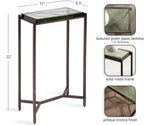 Kate and Laurel Aguilar Modern Glam Slim Side Table, 12 x 7 x 22, Green Glass and Bronze, Decorative Narrow End Table for Use as Skinny Bedroom Nightstand or Living Room Accent