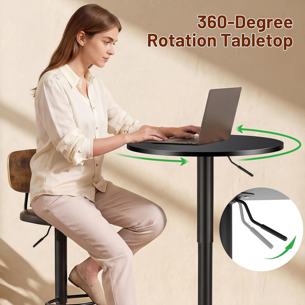 Furniliving Adjustable Height Pub Table 27''-36'', Round Cocktail Tables for Parties, High Top Table for Bistro, Dining Room, Restaurant, Cafe, Events, Set of 2, Black