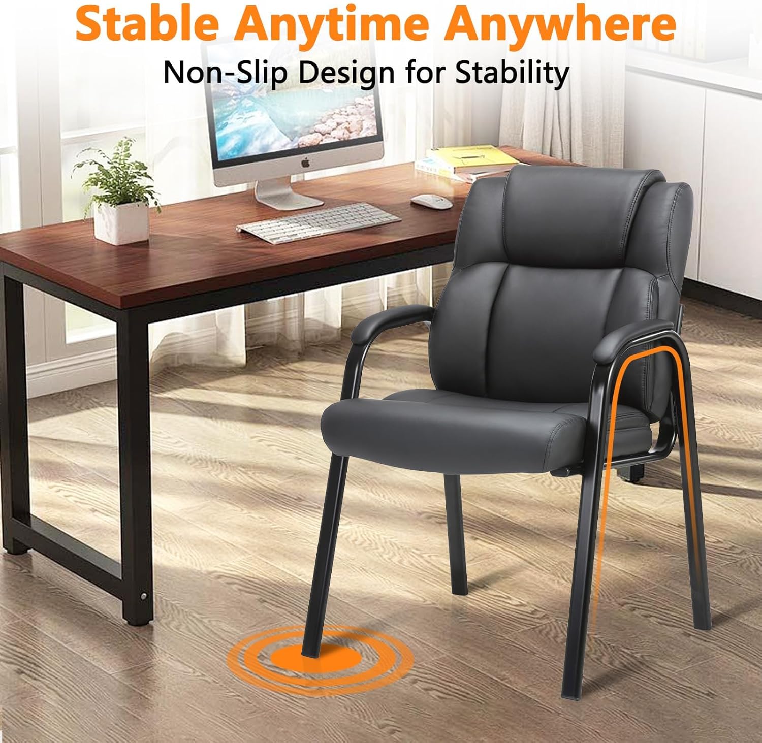 CLATINA Leather Guest Chair with Padded Arm Rest for Reception Meeting Conference and Waiting Room Side Office Home Black 8 Pack