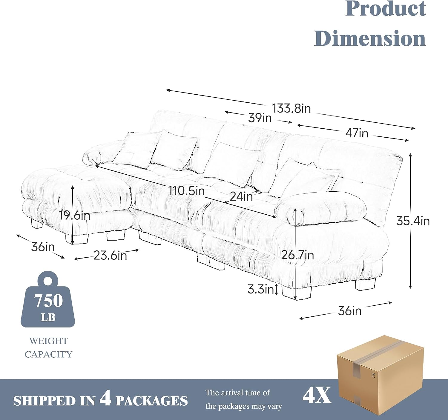 Oversized Modular Velvet Sectional Cloud Sofa Couch with Movable Ottoman,Corner Sofa with Comfortable Armrests, Deep Seat, Convertible L or U Shaped Couch (Sky-Light Blue, 3 Seat + 1 Ottoman)