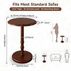 100% Solid Wood Round Pedestal Side Table, Vintage End Table for Living Room Bedroom, Heavy-Duty Antique Accent Table for Corner Spaces, Small Bedside Nightstand, 5-Min Assembly, Walnut