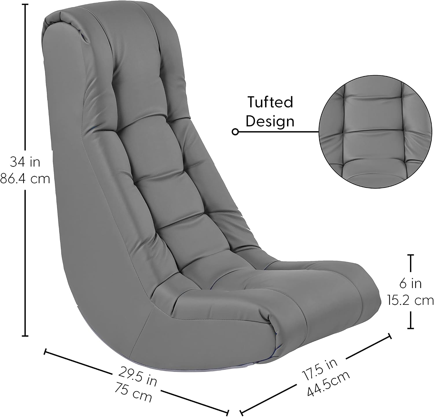 Factory Direct Partners Soft Tufted Floor Rocker - Cushioned Ground Chair for Kids Teens and Adults - Great for Reading, Gaming, Meditating, TV - Coal, 10488-GY