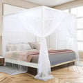 South to East White Canopy Bed Curtains, 4 Corner Post Bed Canopy for Girls & Adults, Top Luxurious Bed Drapes for Bedroom Decoration, 4 Openings, 100% Ripstop Polyester, Easy Install, King Size