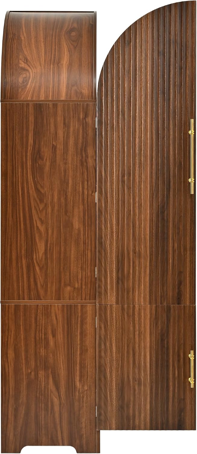 72" Tall Arched Kitchen Pantry Cabinet with Fluted Doors & 8 Shelves, Brown | Storage Cabinet with 3 Adjustable Shelves & Hidden Drawer, Versatile Cupboard for Kitchen, Dining Room