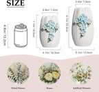 White Ceramic Vase - 7 inch Small Boho Vases Home Decor, 3D Floral Modern Vase for Pampas Grass, Centerpieces for Table, Kitchen, Living Room, Bathroom Decor