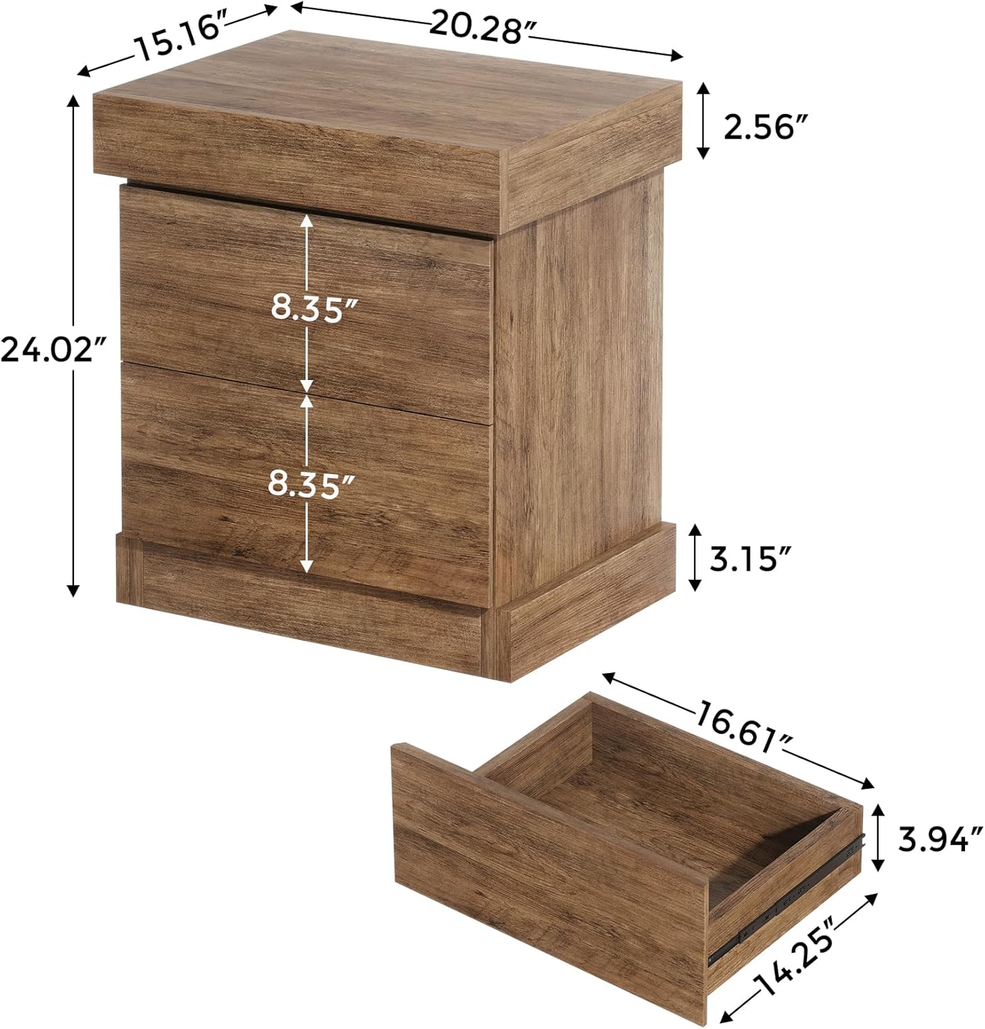 Nightstand with Gun Drawer, Farmhouse Bedside Table with Hidden Storage, Side End Table for Living Room, Bedroom, Little Spaces (Rustic Oak)