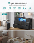 SONGMICS BELLAH Collection - Dresser for Bedroom with Outlets and LED Lights, TV Stand for TVs Up to 55 Inches, Chest of Drawers, 8 Drawers, Steel, Industrial, Modern, Ink Black ULGS433BH02S