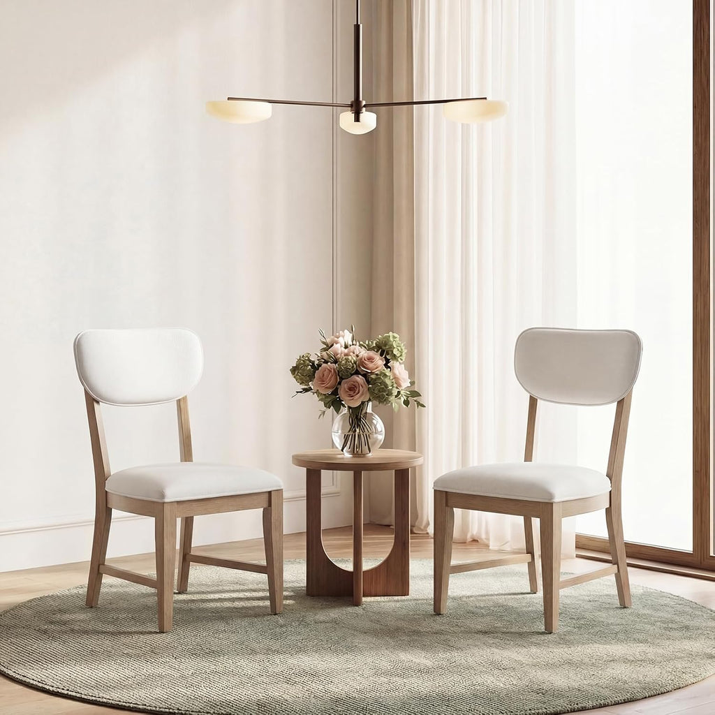 COLAMY Solid Wood Dining Chairs Set of 4, Mid Century Modern Upholstered Kitchen Chairs with 3.3" Thick Cushion & Anti-Slip Pads, Farmhouse Rubber Wood Dining Room Chairs, Oak Nature