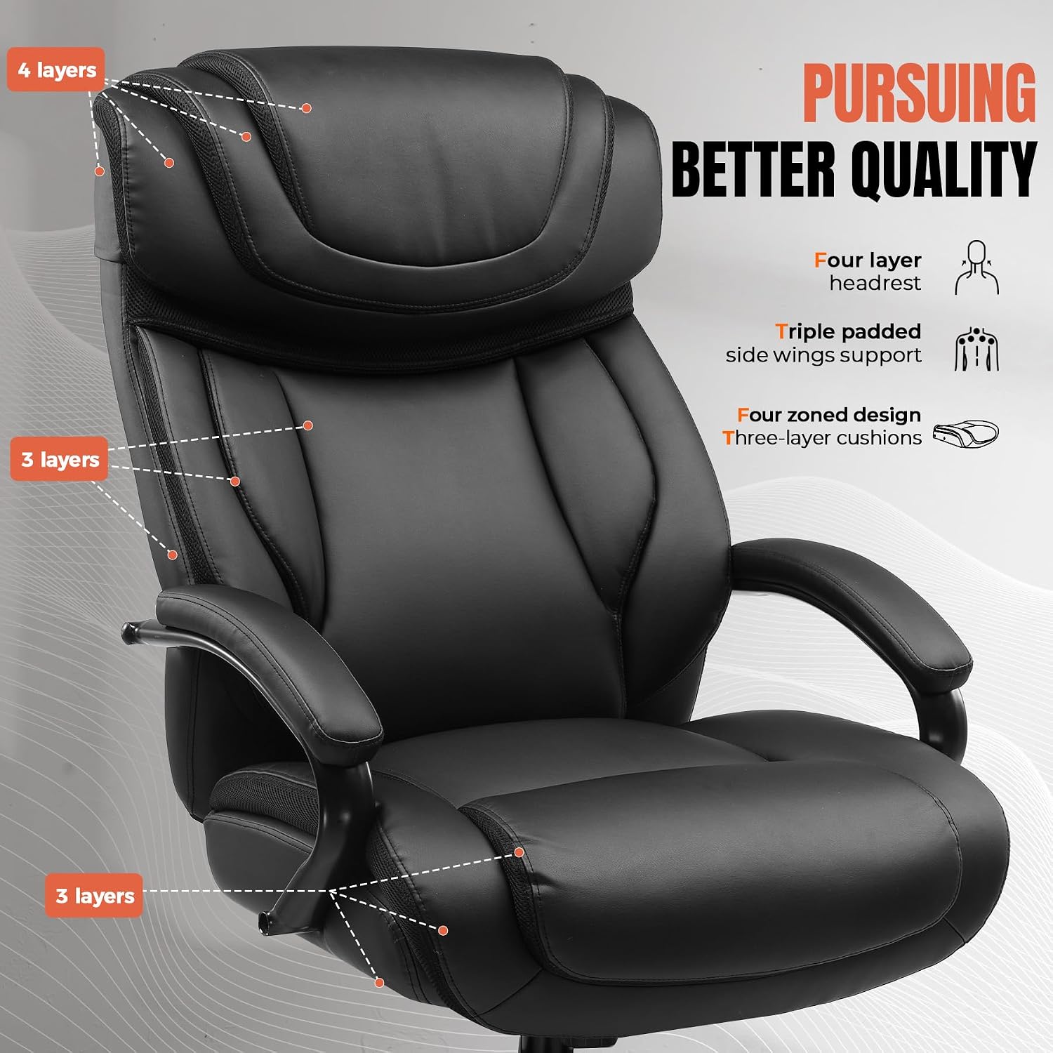 GTPOFFICE Big and Tall Office Chair 500lbs Executive Chair Heavy Duty Extra Wide Seat, High Back Ergonomic Computer Chair Large Comfy Desk Chair Tilt Rock Adjustable Headrest