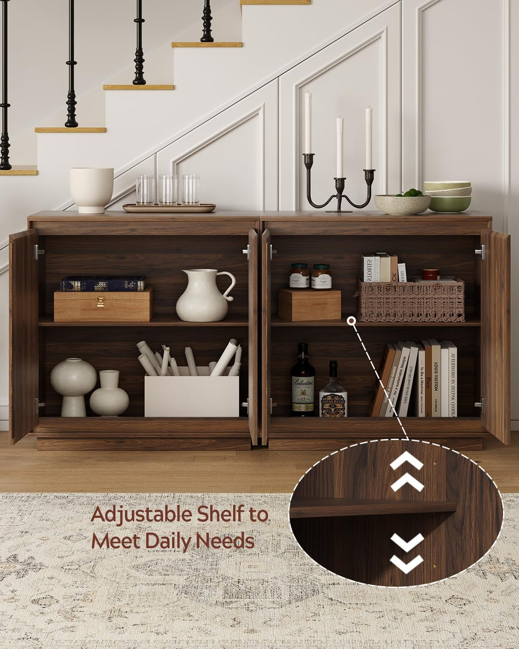 1pcs Sideboard Cabinet Buffet Cabinet with Storage with Adjustable Shelves and Handle-Free Design Suitable for Kitchens,Hallway,and Living Rooms Brown