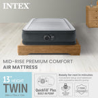 INTEX 67765ED Dura-Beam Deluxe Comfort-Plush Mid-Rise Air Mattress : Fiber-Tech – Twin Size – Built-in Electric Pump – 13in Bed Height – 300lb Weight Capacity