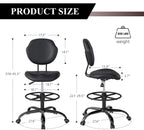 Drafting Chair with Back Support, Tall/High Desk Rolling Stool with Footrest Ring, Faux Leather Office Chair with Height Adjustable for Standing Desk, Home Office, Bar, Workbench & Kitchen(Black)