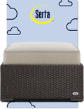 Serta Laguna Brown Wicker Outdoor Patio Ottoman with Beige Cushion for Deck, Porch, Backyard or Patio Seating