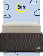 Serta Laguna Brown Wicker Outdoor Patio Ottoman with Beige Cushion for Deck, Porch, Backyard or Patio Seating