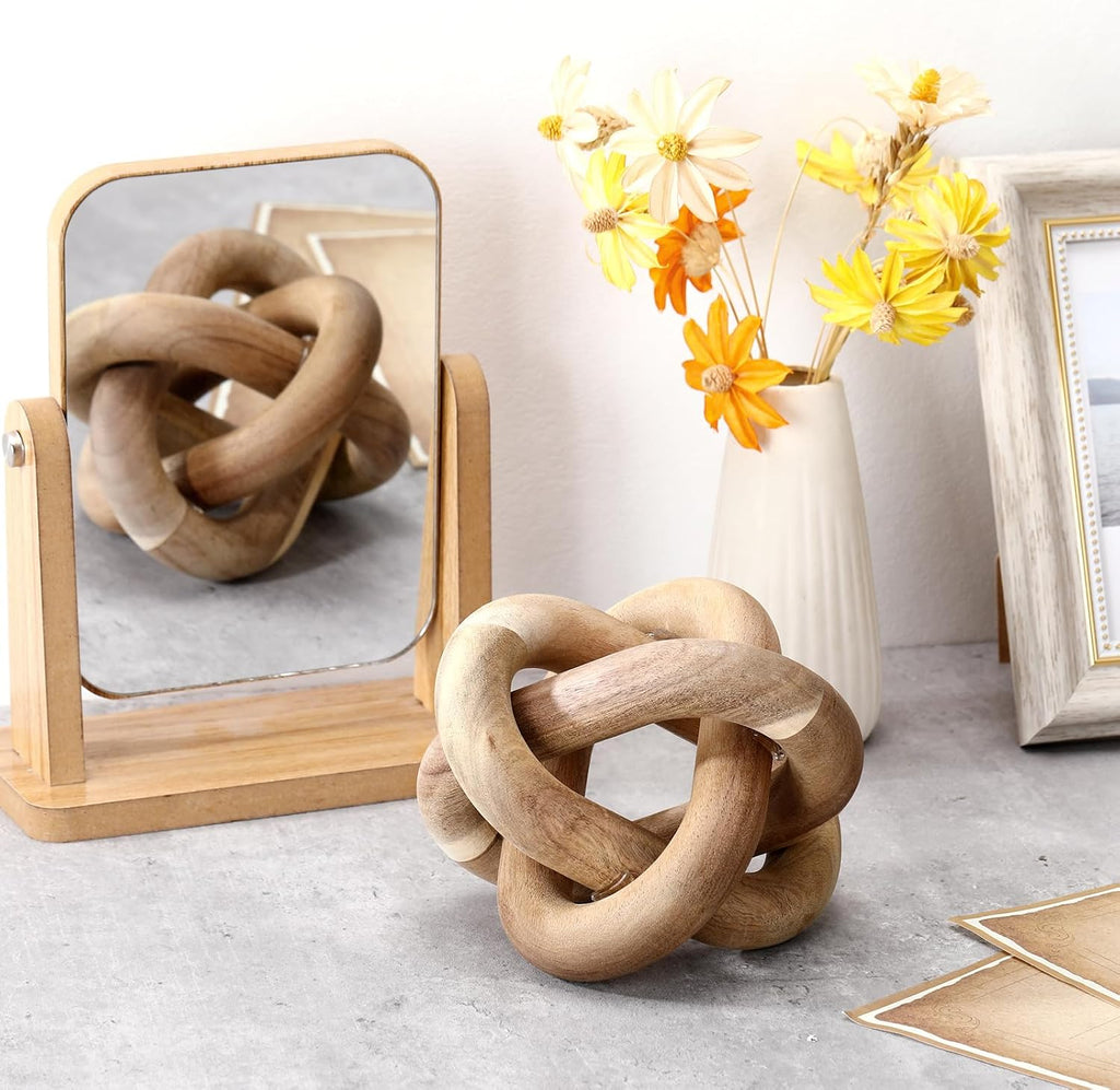 Yalikop 3 Link Wood Knot Decor Rustic Home Décor Accents Hand Carved Coffee Table Decoration, Boho Chain Link Decoration, Modern Shelf, Rustic Objects for Home Living Room Bedroom(Acacia Wood)