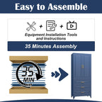 SteeLoong 75" Kitchen Pantry Cabinet with 3 Drawer,Metal Storage Cabinets with Doors and 2 Adjustable Shelves,Blue Kitchen Cabinet with 2 Gold Handles,Food Cupboard for Livingroom,Pantry, Bathroom