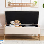 Furniliving Storage Bench for Bedroom, Modern End of Bed Storage Ottoman Bench, Upholstered Linen Ottoman Benches, Folding Bedroom Ottoman for Living Room, Entryway, Beige